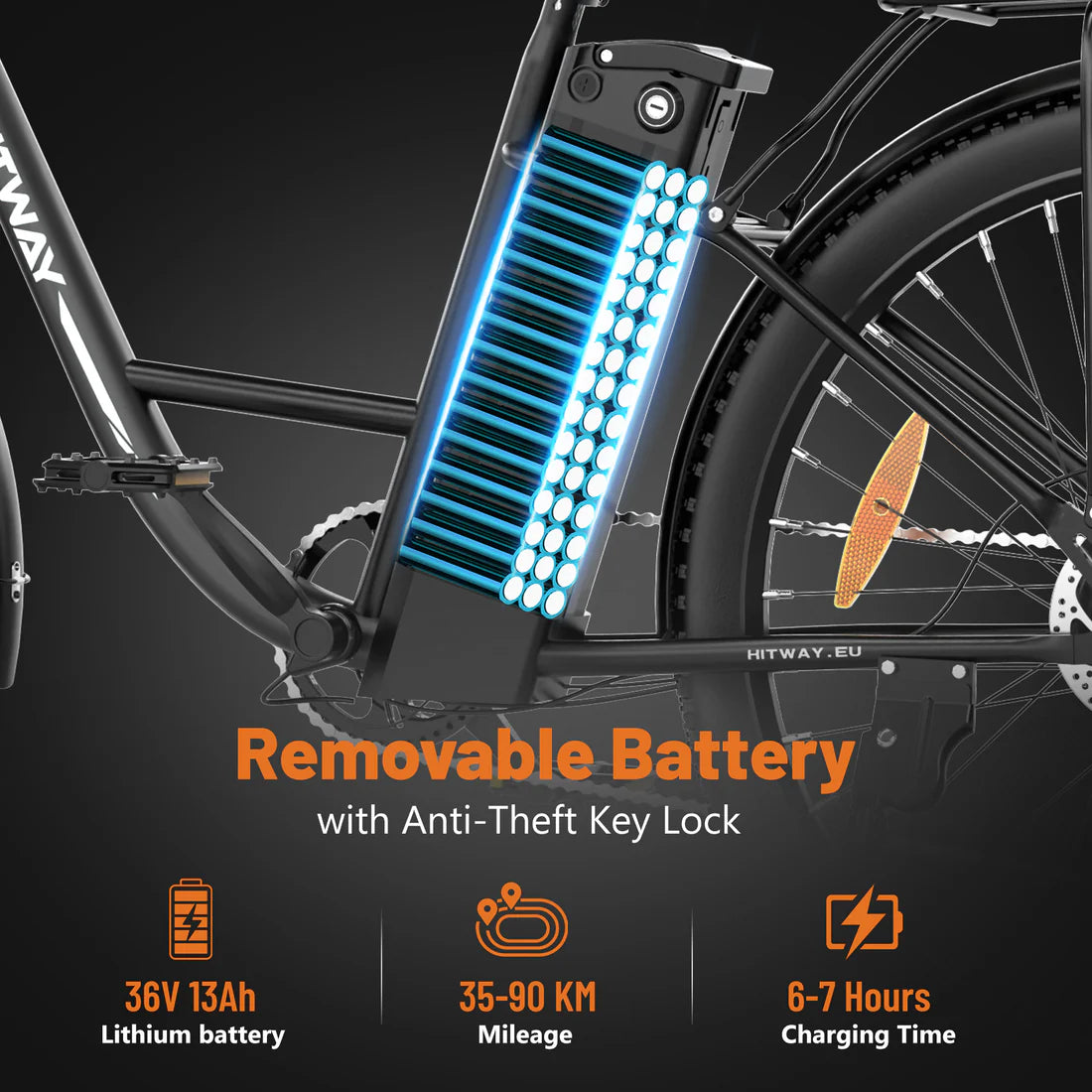 Electric Bike, Removable Battery and Anti-theft Lock